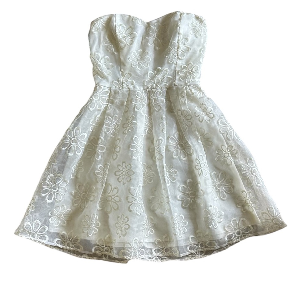 Floral strapless white mini dress (C2)